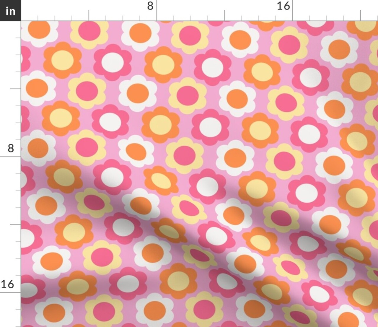 Retro Geometric Floral 60S 70S Pink Orange Spring Custom Printed Fabric by Spoonflower Various Fabrics by the Yard or Fat Quarter